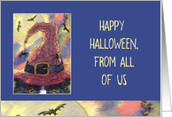 Happy Halloween, from all of us, border collie in a wizard hat card