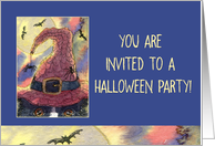 Halloween party invitation, border collie dog a wizard hat card