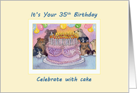 35th Birthday dog card, party dogs with birthday cake and candles card