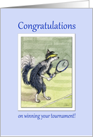 Congratulations tennis tournament win,border collie dog playing tennis card