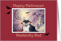 Happy Halloween Dad, corgi dog in a cape and mask with bats overhead card