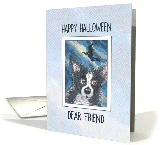 Happy Halloween Friend, border collie dog and witch card (1471608)