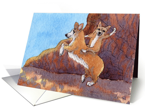 Corgi rides - humorous blank dog card (1471978)