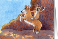 Corgi rides - humorous blank dog card