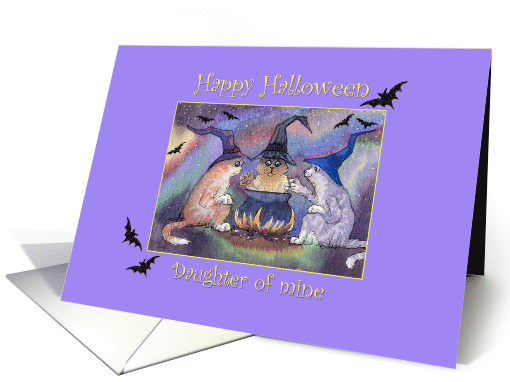 Happy Halloween Daughter, witch cats around a cauldron card (1472126)