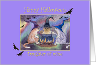 Happy Halloween Daughter, witch cats around a cauldron card