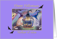 Happy Halloween Mother, witch cats around a cauldron card