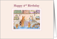 Happy 2nd Birthday, Corgis in a cake shop choosing birthday cakes card