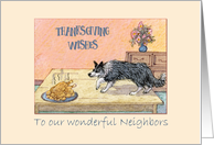 Thanksgiving Wishes to Neighbors, Border Collie stalking the turkey card