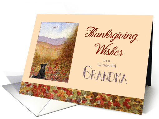 Thanksgiving Wishes Grandma, Border Collie in a poppy field card
