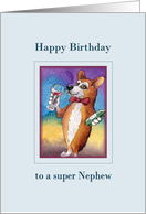 Happy Birthday Nephew, Corgi drinking a glass of red wine card