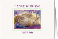 Happy 45th Birthday cat card, cat taking a break from the party card