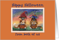 Happy Halloween from both of us, dogs with pumpkin pails halloween card