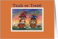 Trick or Treat! Dogs with pumpkin pails halloween card