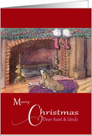 Merry Christmas Aunt & Uncle, Corgi dog by the fireplace card