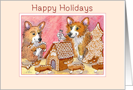Happy Holidays, Corgi dogs making gingerbread card