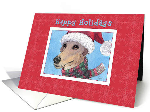 Happy Holidays, greyhound dog in Santa hat and scarf card (1479840)
