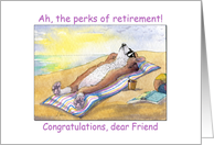 Retirement Congratulations Friend, corgi dog sunbathing card