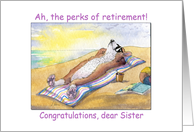 Retirement Congratulations Sister, corgi dog sunbathing card