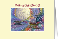 Merry Christmas, border collie dogs in a santa sleigh card