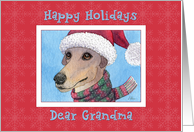 Happy Holidays Grandma, greyhound dog in Santa hat and scarf card