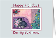 Happy Holidays Boyfriend, border collie dog & Christmas present card