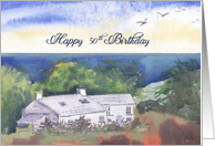 Happy 50th Birthday, Pembrokeshire farmhouse watercolour card
