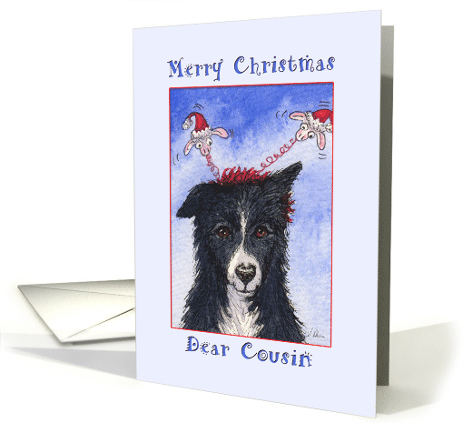 Merry Christmas cousin, border collie dog Christmas card (1486614)