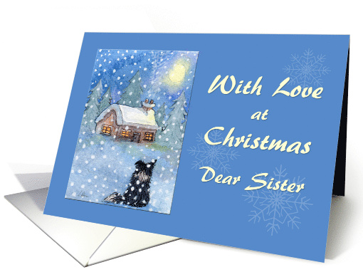 Love at Christmas, Sister, border collie dog snow scene card (1487068)