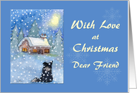 Love at Christmas, Friend, border collie dog snow scene card