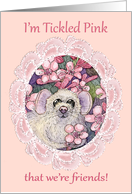 Friendship card, tickled pink that we’re friends, mouse & flowers card