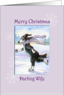 Merry Christmas wife, border collie dog ice skating card