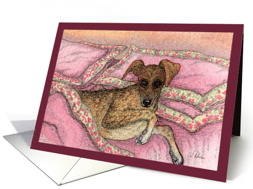 Your bed. Are you sure? Greyhound in the bed blank, any occasion card