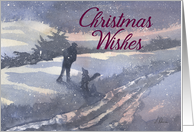 Christmas Wishes blank card, man & his dog winter scene card