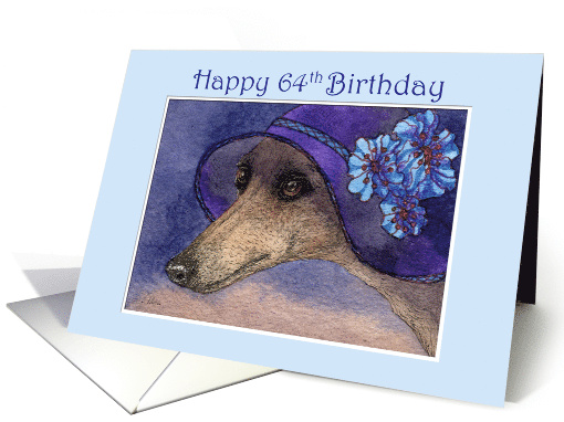Happy 64th Birthday, Whippet dog in fabulous hat card (1497154)