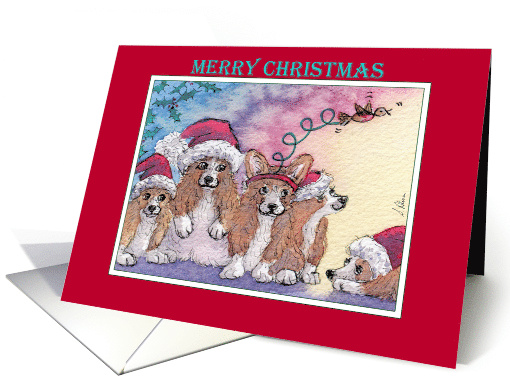 Merry Christmas, corgi dogs in santa hats card (1497176)
