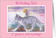 Birthday girl, 2nd birthday, cat and fairy card