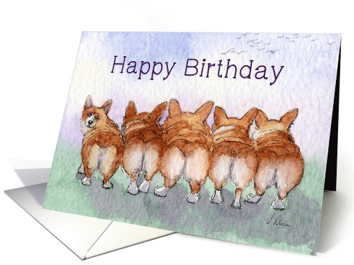 Happy Birthday Corgi Dogs Five Walk Away Together Birthday Card