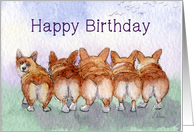 Happy Birthday, corgi dogs, five walk away together birthday, card