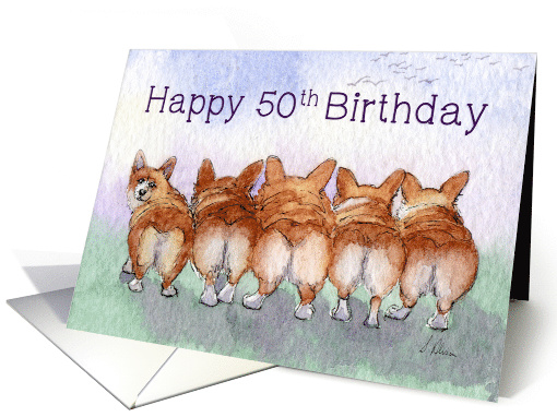 Happy 50th Birthday, corgi dogs, five walk away together... (1507724)