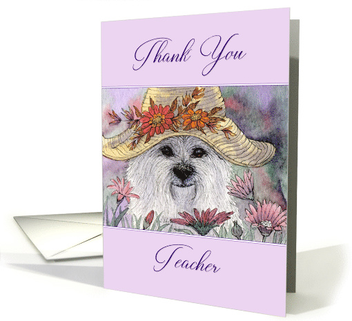 Thank you teacher, westie dog among flowers card (1510238)