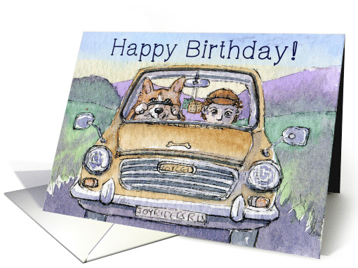Happy Birthday, corgi dog driving his hoomun card (1510266)