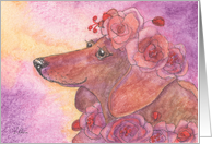Dachshund dog & roses, sausage dog, blank card