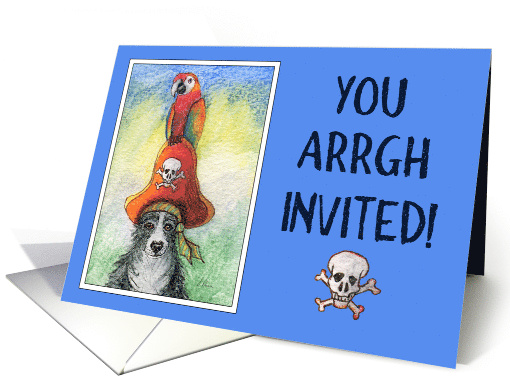 Pirate party invitation, Border collie dog and parrot, card (1512472)