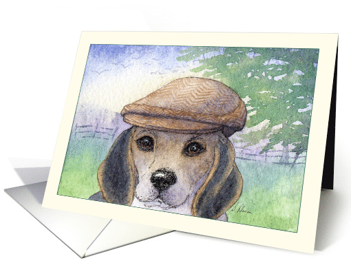 Beagle in flat cap, blank card, any occasion card (1512556)
