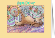 Happy Easter, greyhound dog with flowers, card