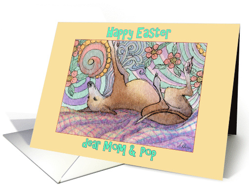 Happy Easter, Mom & Pop, greyhound dog with flowers, card (1514990)
