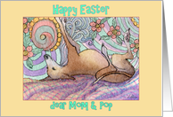 Happy Easter, Mom & Pop, greyhound dog with flowers, card