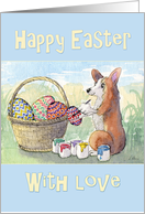 Happy Easter, with love, corgi dog painting Easter eggs, card