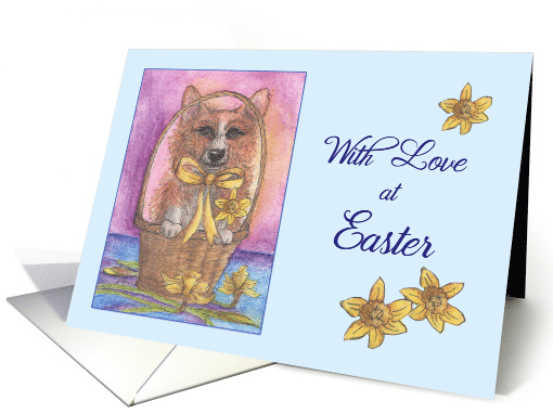 Easter card with love, Corgi dog and Easter basket card (1515432)